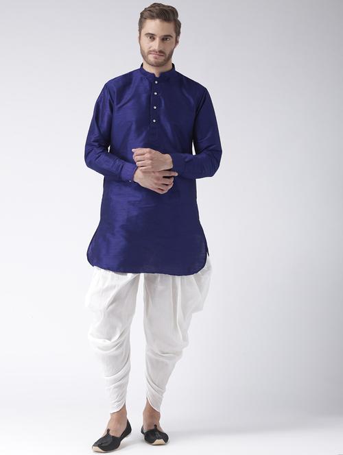navy blue solid dupion dhoti kurta set - 17356820 - Very Small Image - 1