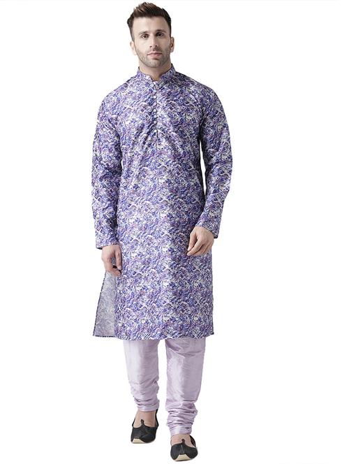 purple printed silk blend kurta pyjama set - 17356834 - Very Small Image - 1