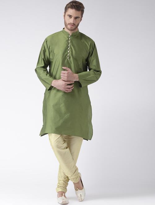 olive green solid kurta pyjama set - 17357037 - Very Small Image - 1