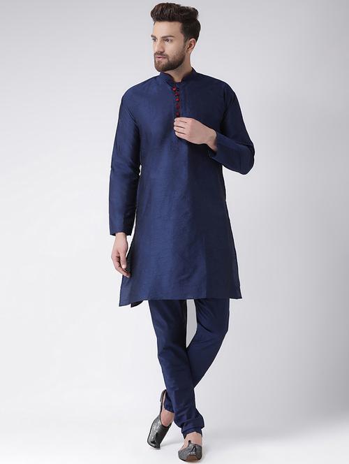 navy blue solid kurta pyjama set - 17357055 - Very Small Image - 1