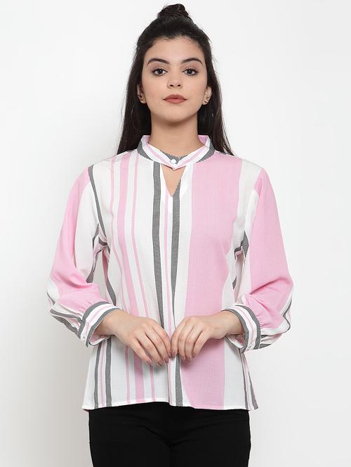key hole neck striped top - 17358123 - Very Small Image - 1