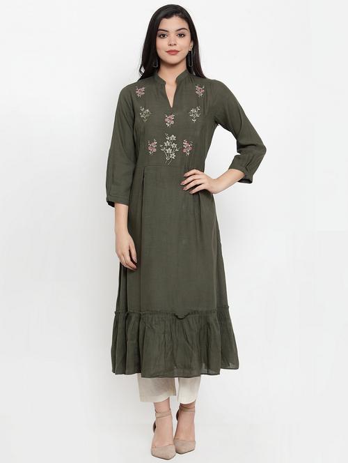 embroidered tiered flare kurta - 17358147 - Very Small Image - 1