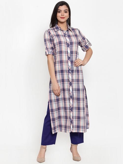 checkered straight kurta - 17358154 - Very Small Image - 1
