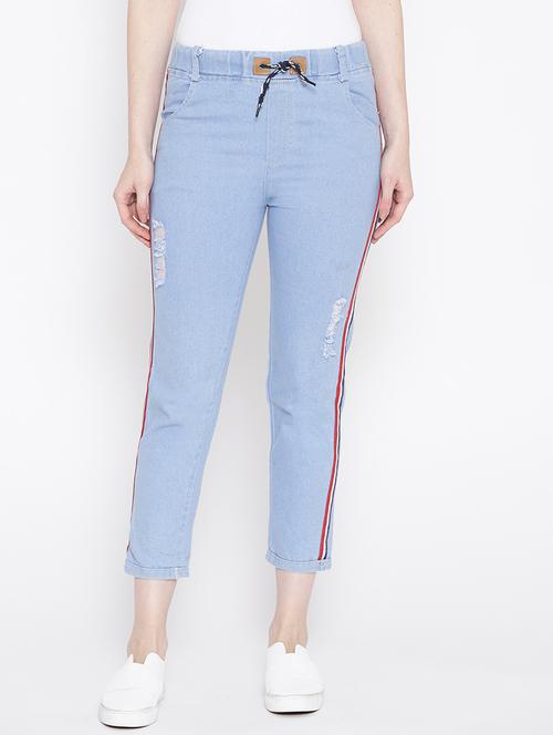 drawstring waist side tape jeans - 17358201 - Very Small Image - 1