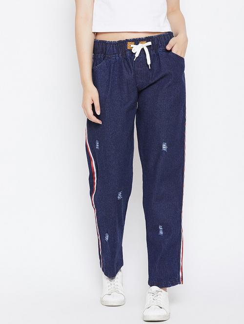 drawstring waist side tape jeans - 17358202 - Very Small Image - 1