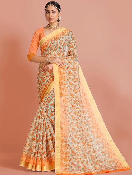 floral printed saree with blouse - 17359283 - Very Small Image - 1