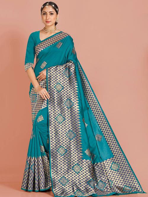 teal banarasi saree with blouse - 17359290 - Very Small Image - 1