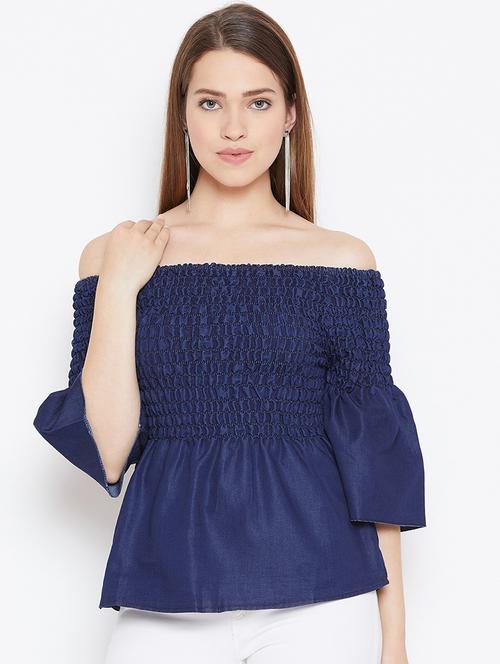 off shoulder smocked top - 17359422 - Very Small Image - 1