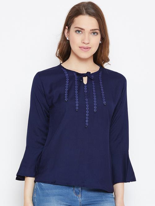 lace detail bell sleeved top - 17359446 - Very Small Image - 1
