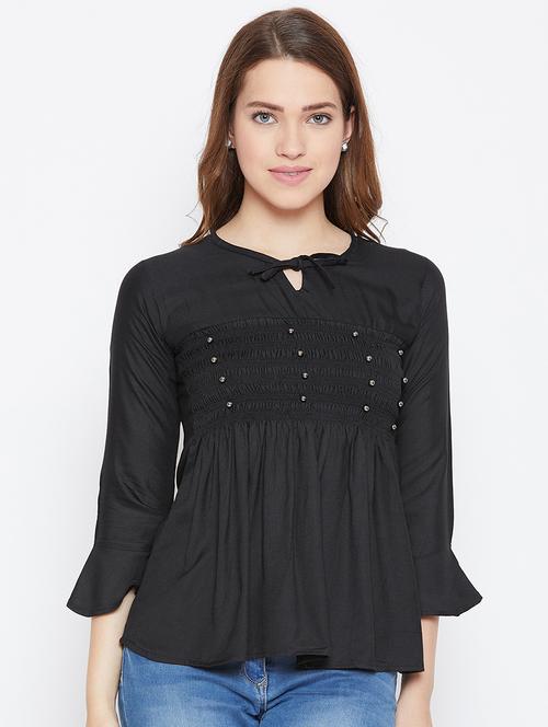 tie up neck pearl embellished top - 17359450 - Very Small Image - 1