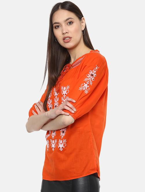 tie up neck embroidered top - 17359479 - Very Small Image - 1