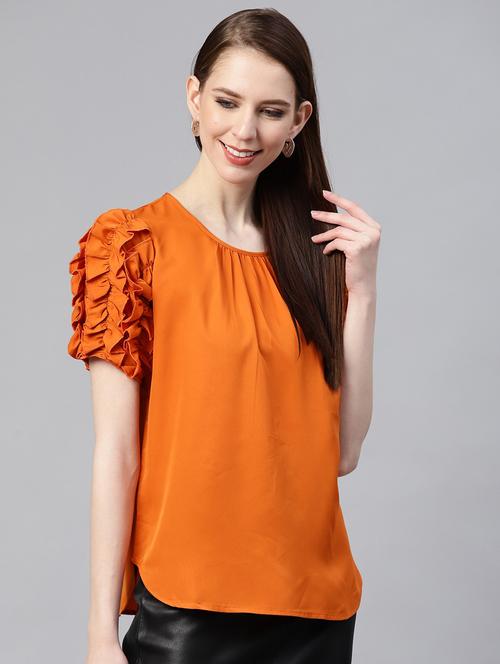 frill sleeved round neck top - 17361920 - Very Small Image - 1