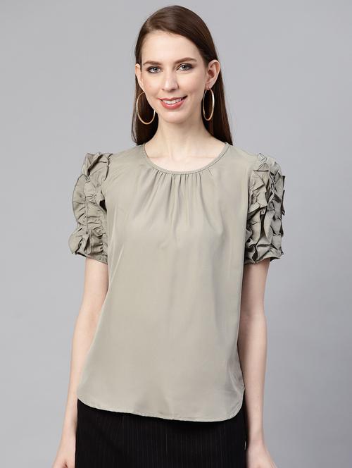 frill sleeved round neck top - 17361921 - Very Small Image - 1