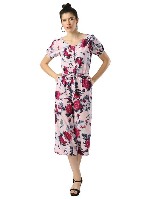 tie front floral 3/4 jumpsuit - 17363384 - Very Small Image - 1