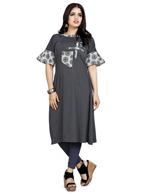 contrast printed bell sleeves a-line kurta - 17363560 - Very Small Image - 1