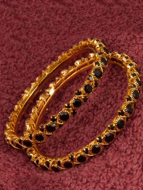 set of 2 gold tone black stone studded bangles - 17363588 - Very Small Image - 1