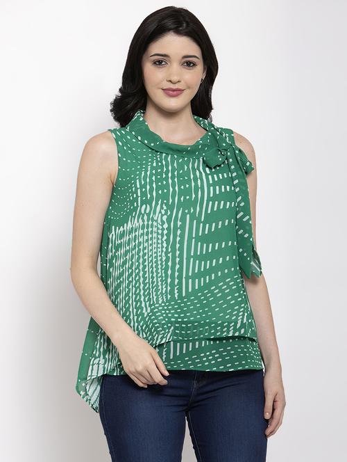 tie up neck printed layered top - 17364146 - Very Small Image - 1