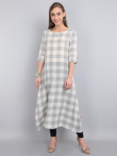 checkered a-line kurta - 17364168 - Very Small Image - 1