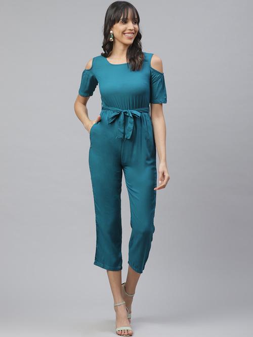 tie front cold shoulder jumpsuit - 17364465 - Very Small Image - 1