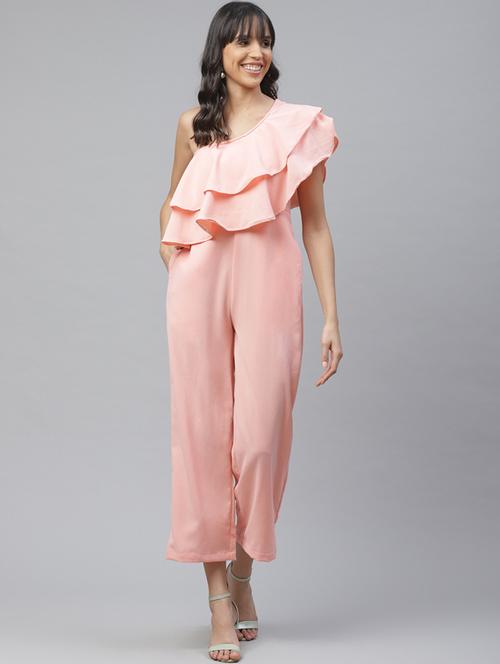 single ruffle shoulder full leg jumpsuit - 17364471 - Very Small Image - 1