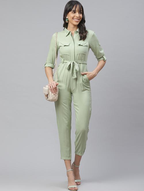tie front full leg jumpsuit - 17364474 - Very Small Image - 1