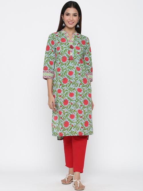 floral straight kurta - 17367601 - Very Small Image - 1