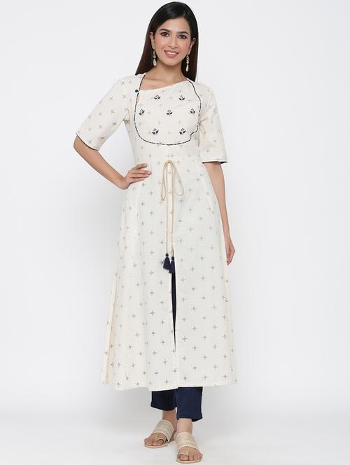 gold print a-line kurta - 17367612 - Very Small Image - 1