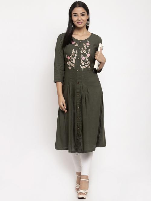embroidered a-line kurta - 17368416 - Very Small Image - 1
