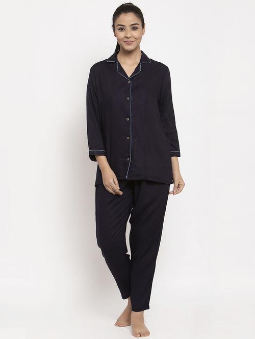 contrast piped nightwear pajama set - 17368460 - Very Small Image - 1