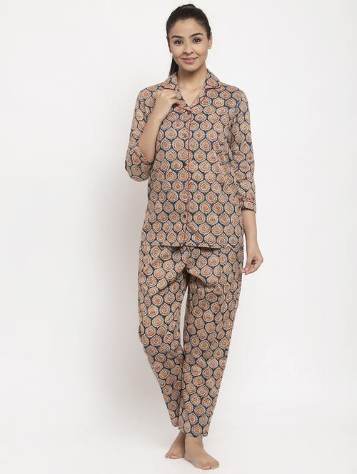 lapel neck nightwear pajama set - 17368461 - Very Small Image - 1