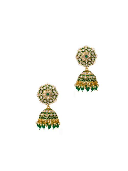 gold metal jhumka earring - 17369020 - Very Small Image - 1