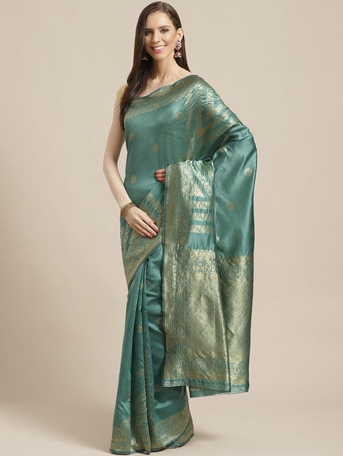 teal woven saree with blouse - 17369430 - Very Small Image - 1