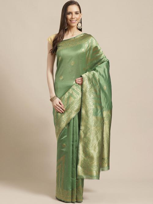 olive woven saree with blouse - 17369431 - Very Small Image - 1
