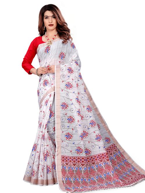 floral block printed saree with blouse - 17370434 - Very Small Image - 1