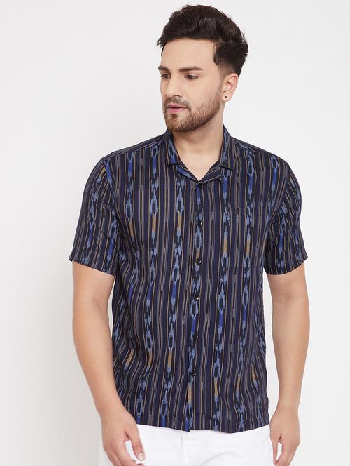 navy blue printed casual shirt - 17370522 - Very Small Image - 1