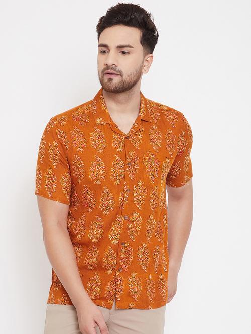 orange printed casual shirt - 17370527 - Very Small Image - 1