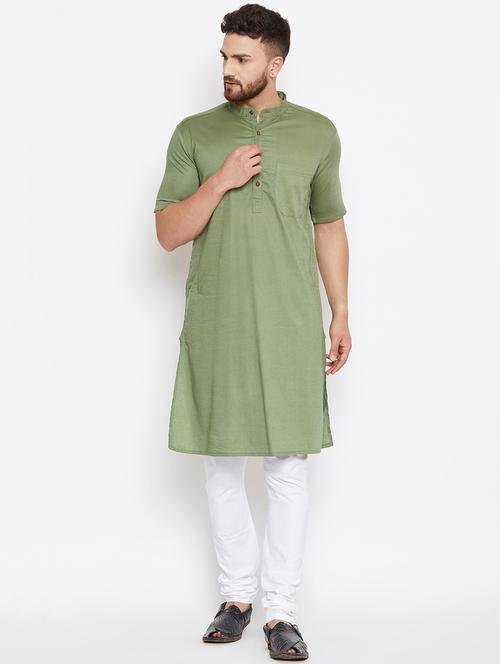 olive green solid long kurta - 17370543 - Very Small Image - 1