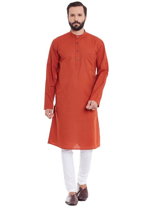 rust solid long kurta - 17370569 - Very Small Image - 1