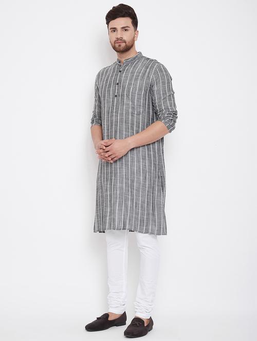 grey striped long kurta - 17370643 - Very Small Image - 1