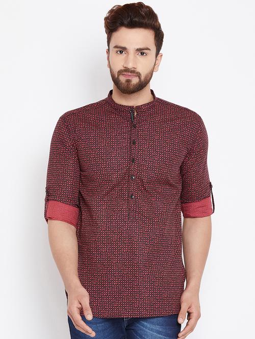 red printed short kurta - 17370653 - Very Small Image - 1