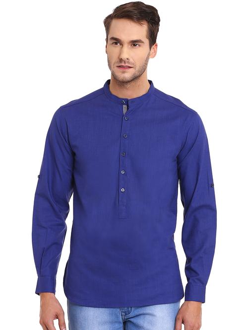 blue solid short kurta - 17370662 - Very Small Image - 1