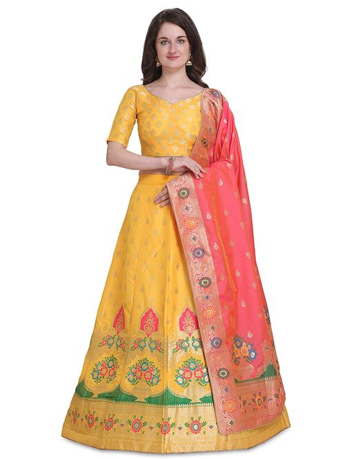 floral jacquard panelled lehenga - 17370777 - Very Small Image - 1