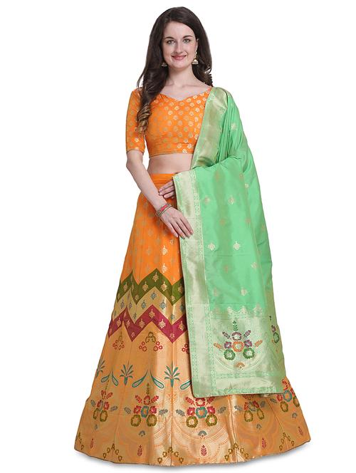 floral jacquard panelled lehenga - 17370778 - Very Small Image - 1