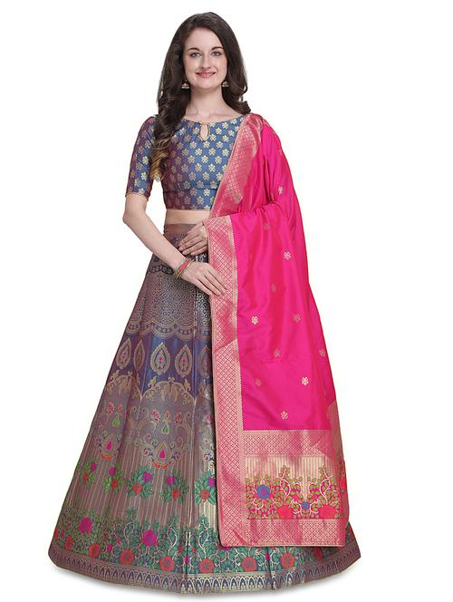 floral jacquard panelled lehenga - 17370784 - Very Small Image - 1