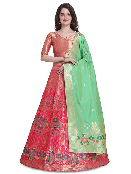 floral jacquard panelled lehenga - 17370785 - Very Small Image - 1