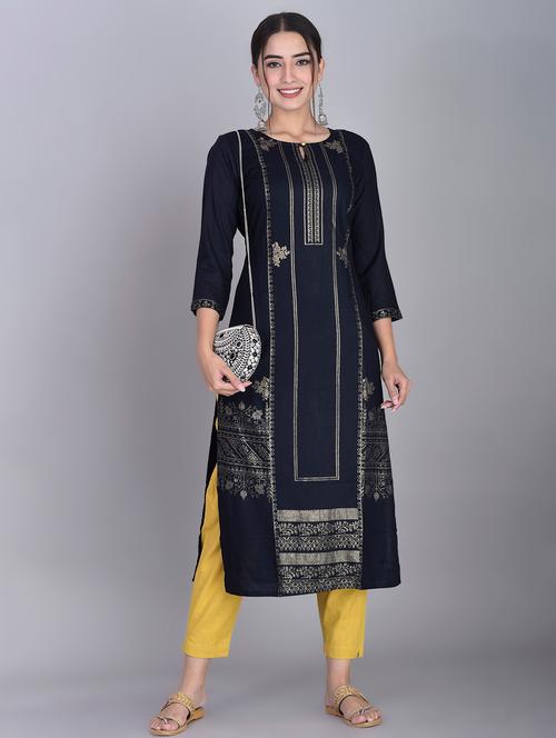 foil printed straight kurta - 17372292 - Very Small Image - 1