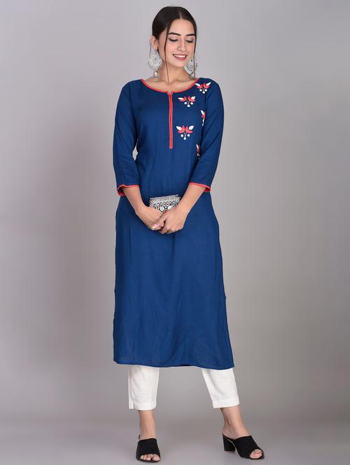 embroidered motifs straight kurta - 17372293 - Very Small Image - 1