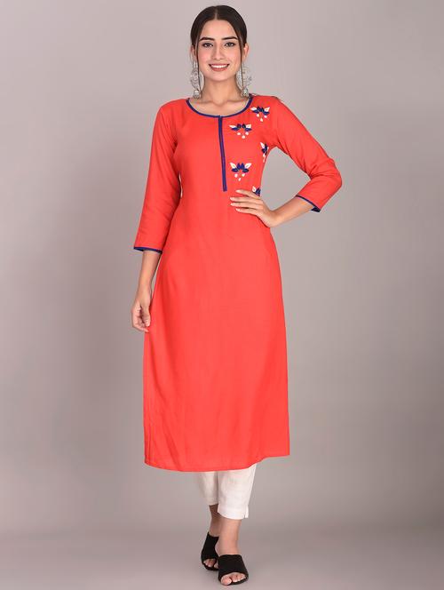 embroidered motifs straight kurta - 17372294 - Very Small Image - 1
