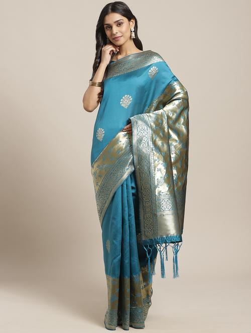 ethnic motif banarasi saree with blouse - 17372343 - Very Small Image - 1