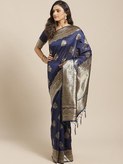 navy blue banarasi saree - 17372349 - Very Small Image - 1